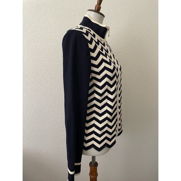 St. John Knit Sweater Cardigan Chevron Zig Zag Zip Front Color Block - Picture 6 of 13